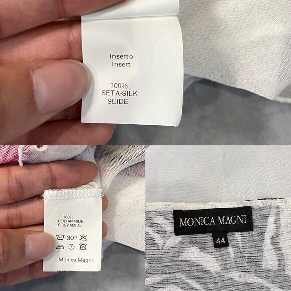 Vintage Italian Brand pink floral micro mesh long sleeve with silk floral trim - Picture 13 of 13